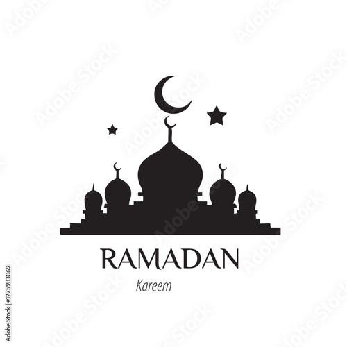 taj mahal vector illustration. Ramadan Kareem greeting featuring a mosque and crescent moon design with stars