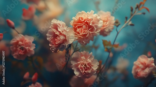 Wallpaper Mural Soft focus pink carnations on teal background. Torontodigital.ca