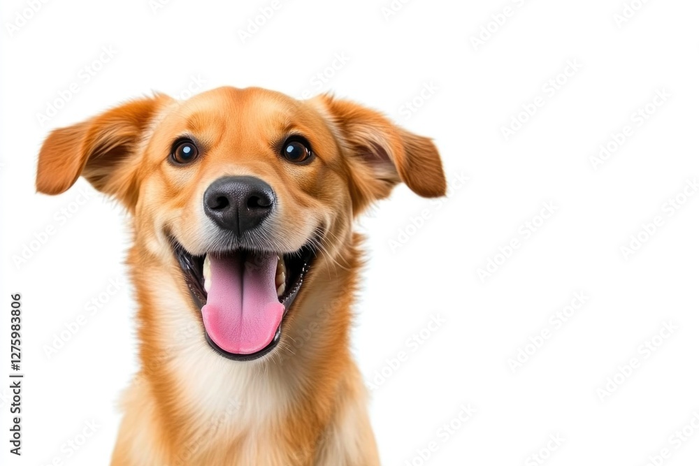 Joyful golden retriever puppy close up on white Joyful golden retriever puppy close up on white