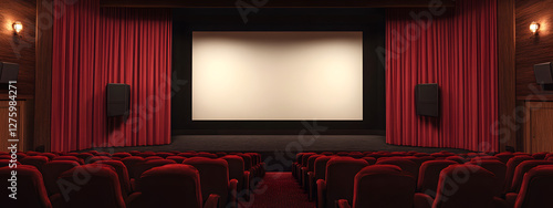 Wallpaper Mural A large blank frame on the wall of an empty movie theater with red velvet curtains
 Torontodigital.ca