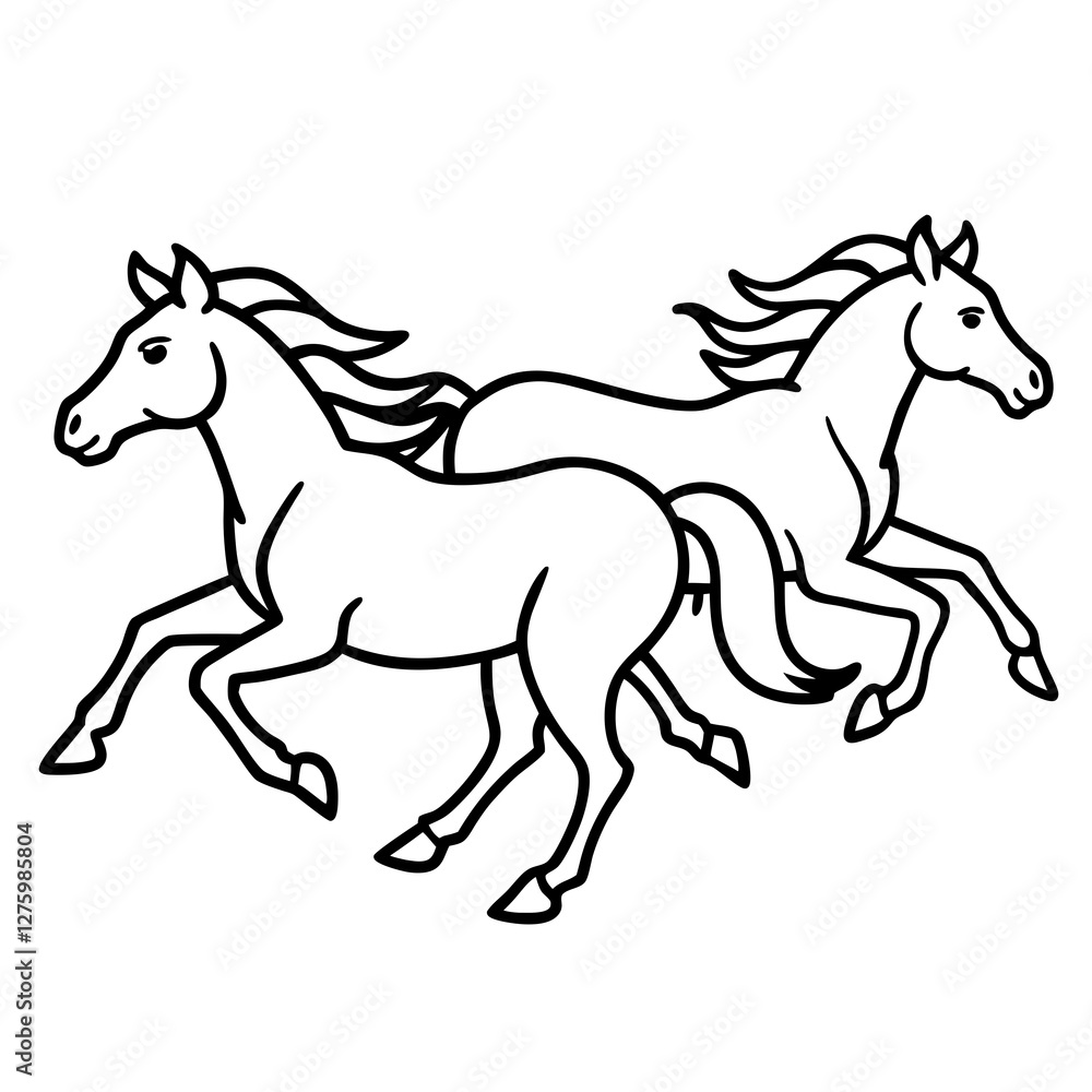 Fast Running Mustang Horse Vector. Wild Stallion Illustration on White Background. Fast Running Mustang Horse Vector. Wild Stallion Illustration on White Background.