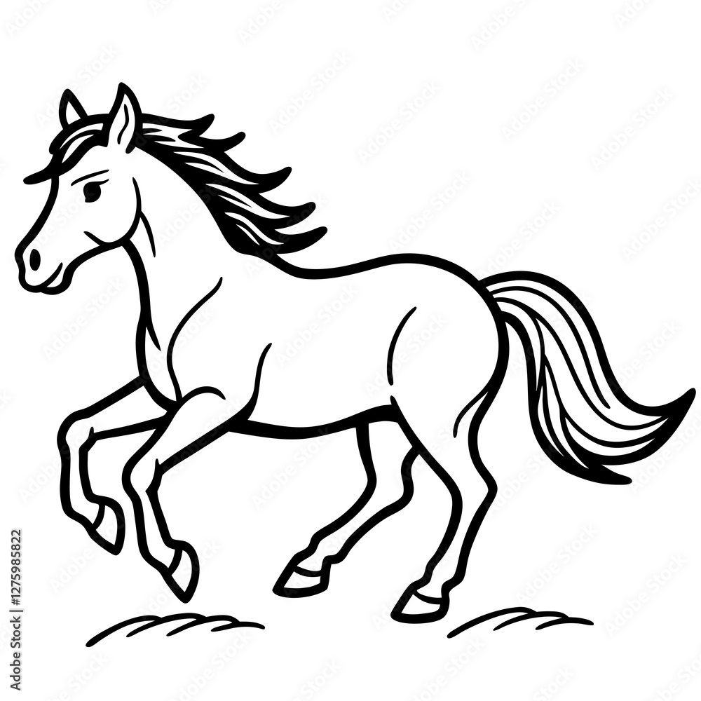 Fast Running Mustang Horse on Grass Vector Illustration Fast Running Mustang Horse on Grass Vector Illustration