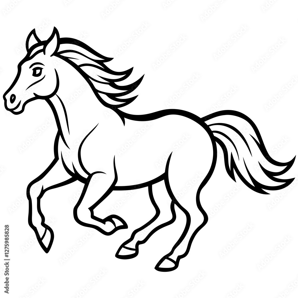 Fast Running Mustang Horse Vector. Wild Stallion Illustration on White Background. Fast Running Mustang Horse Vector. Wild Stallion Illustration on White Background.