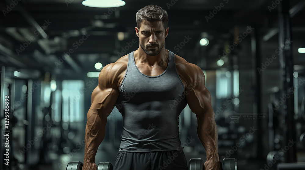 Muscular man performing a kettlebell deadlift in a modern gym for strength training and fitness visuals Muscular man performing a kettlebell deadlift in a modern gym for strength training and fitness visuals