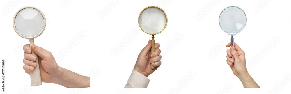 Hands Holding Magnifying Glasses for Inspection Use Isolated on transparent background Hands Holding Magnifying Glasses for Inspection Use Isolated on transparent background