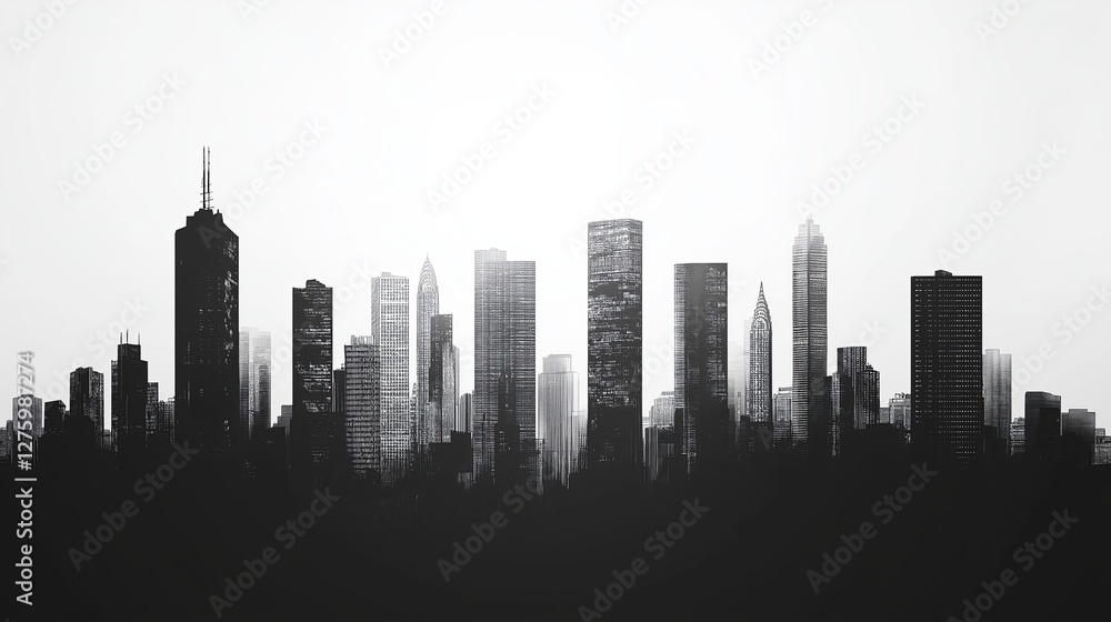 Naklejka premium A clean, monochrome city skyline with no details