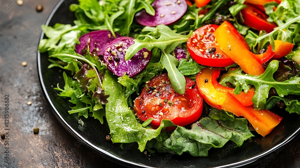 Vibrant Mixed Green Salad with Tomato and Beet Slices Vibrant Mixed Green Salad with Tomato and Beet Slices
