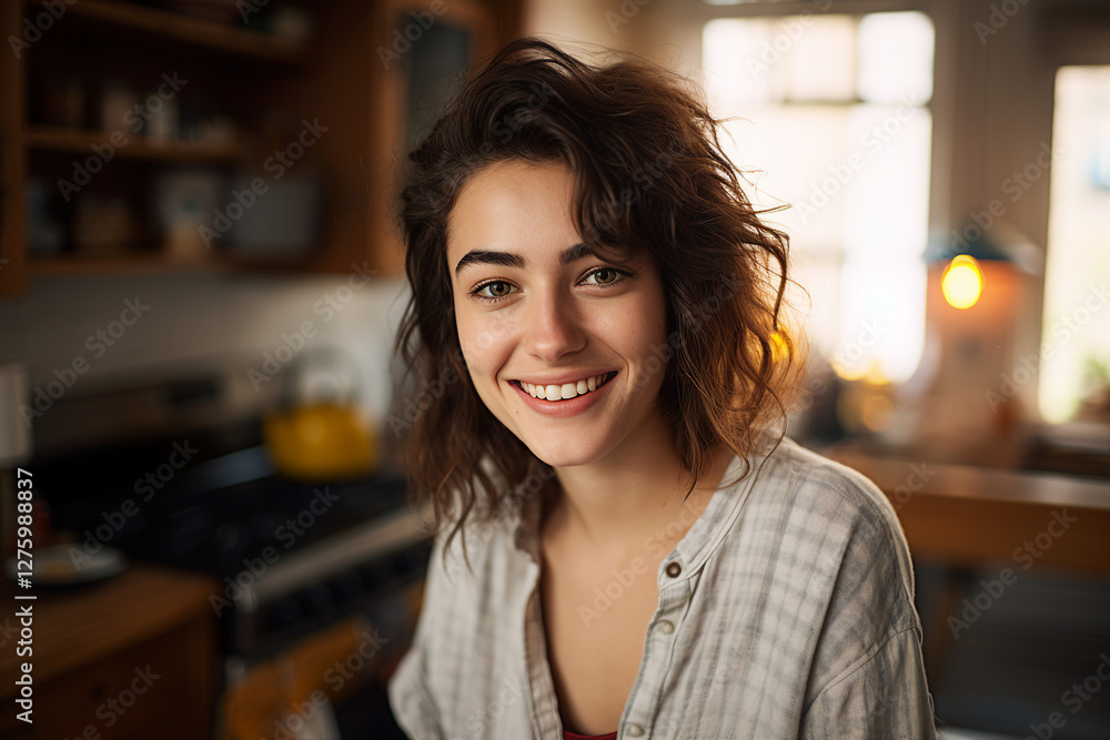 Generative AI photo of life of a happy charming housewife Generative AI photo of life of a happy charming housewife