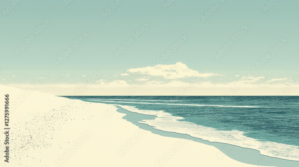 Serene Coastal Landscape: Tranquil Beach Scene under a Pale Sky Serene Coastal Landscape: Tranquil Beach Scene under a Pale Sky