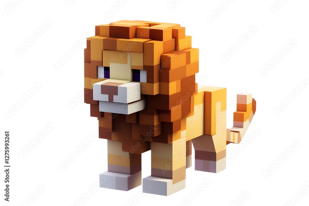 A lion in block design against a white background A lion in block design against a white background