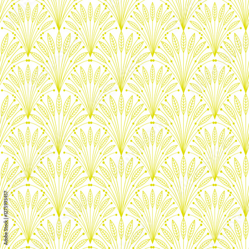 Art Deco style seamless pattern. Geometric decorative texture with leaves silhouettes. Vector floral illustration on a white background.