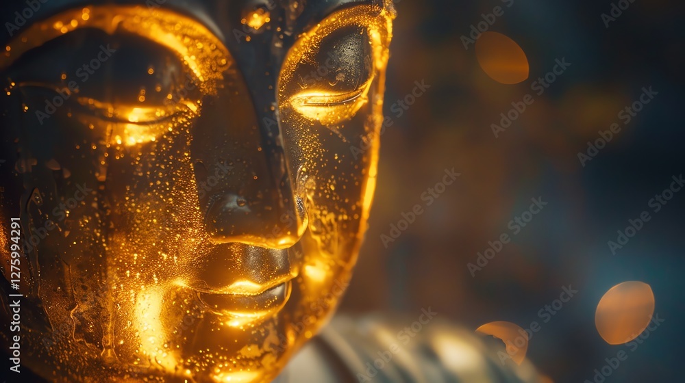 Obraz premium A close-up of a golden Buddha statue.