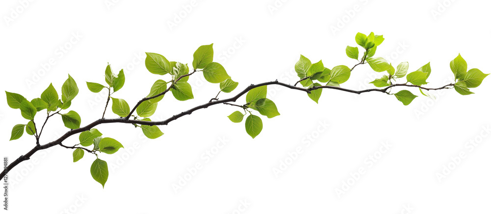 Life and growth: A delicate tree branch, adorned with vibrant green leaves, stretches gracefully, symbolizing growth and renewal. Life and growth: A delicate tree branch, adorned with vibrant green leaves, stretches gracefully, symbolizing growth and renewal.