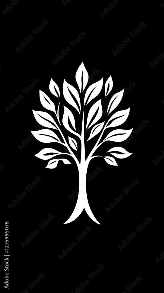 Obraz premium A logo with a white tree on a black background 