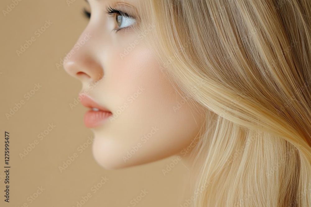 Fototapeta premium Glossy blonde hair with soft shine and texture