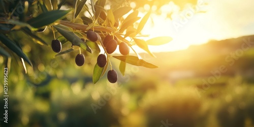 Wallpaper Mural Black olive tree branch with ripe olives at sunset in turkey Torontodigital.ca