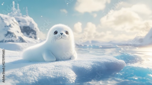 A Delightful Encounter with a Curious Harp Seal Pup on the Icy Tundra under a Glorious Winter Sun