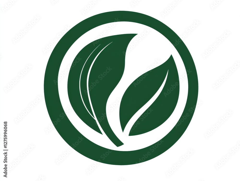This logo depicts two green leaves nestled within a circular design, embodying themes of growth, renewal, and healthy eating in an eco-conscious manner This logo depicts two green leaves nestled within a circular design, embodying themes of growth, renewal, and healthy eating in an eco-conscious manner
