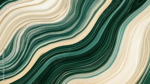 Abstract Emerald Green and Beige Swirling Marble Texture Background Design