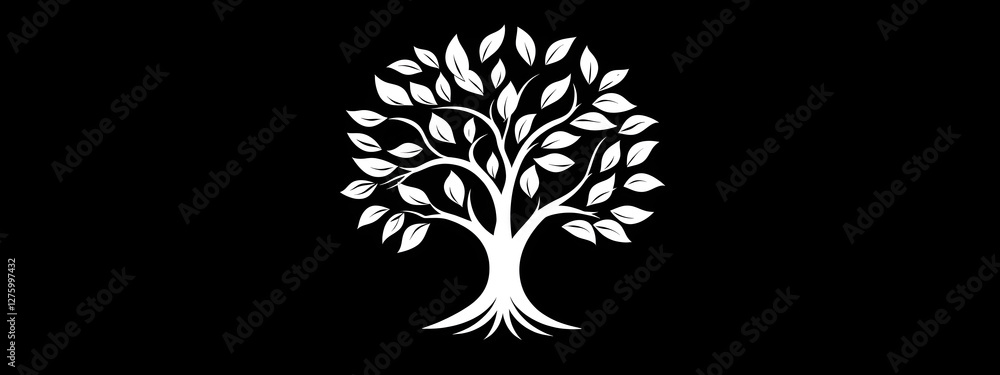Obraz premium A logo with a white tree on a black background 
