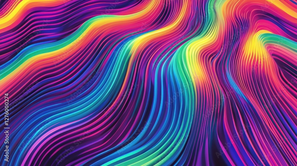 Obraz premium Vibrant Rainbow Abstract Wave Lines: A Psychedelic Digital Art