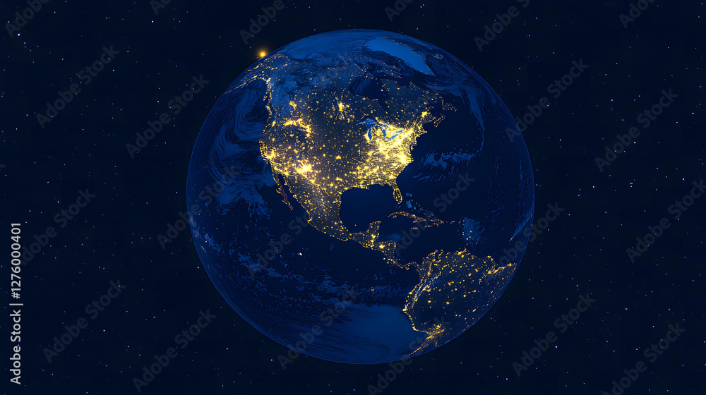 Fototapeta premium Stunning Night View of Earth Showing North and Central America Illuminated from Space