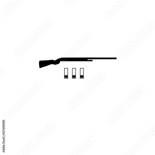 Hunting Shotgun and Bullets, Carbine Rifle Solid Flat Vector Icon Isolated on White Background.