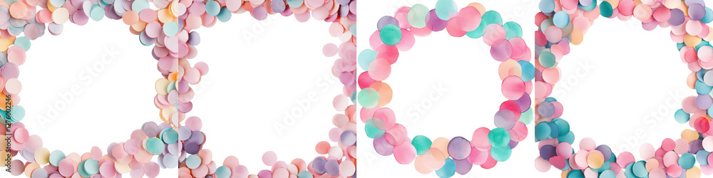 Vibrant and colorful abstract frame design created with overlapping circles shapes and confetti like elements in pastel shades The playful and whimsical pattern can be used as a background border Vibrant and colorful abstract frame design created with overlapping circles shapes and confetti like elements in pastel shades The playful and whimsical pattern can be used as a background border