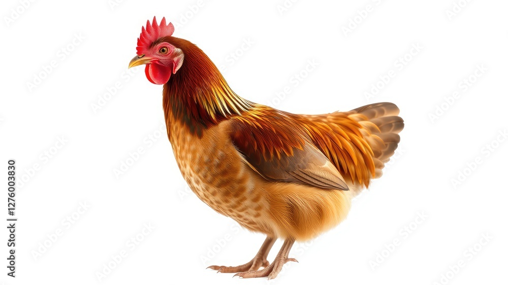 Fototapeta premium Brown Rooster Standing Isolated on White Background