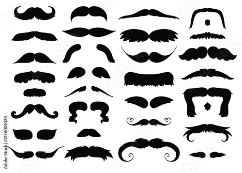 Collection of hand drawn mustaches silhouettes