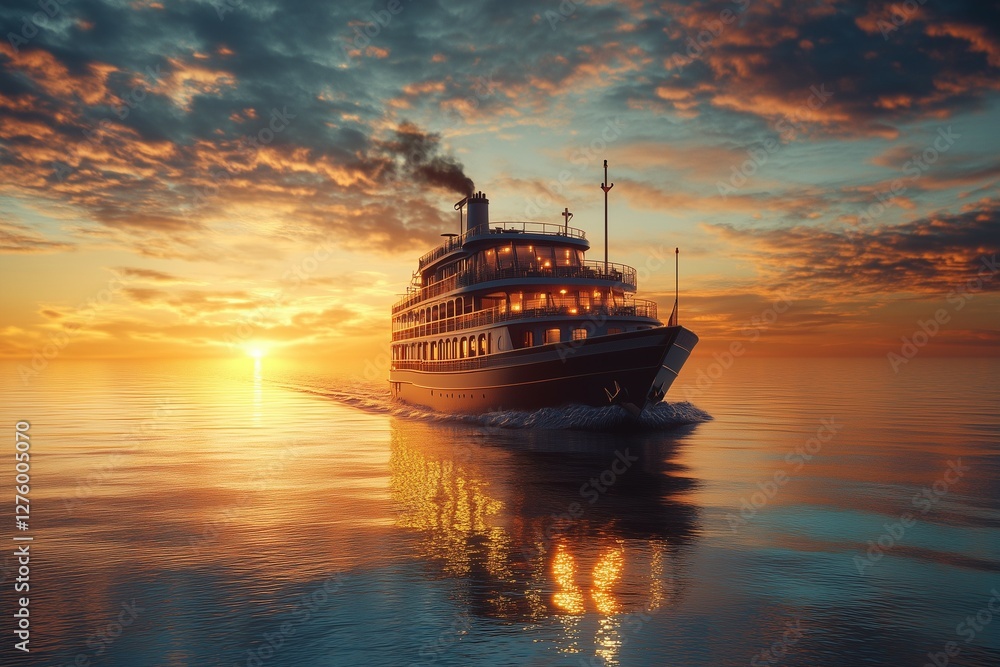 Sunrise Harbor: Luxury Cruise Ship Arriving at Destination Sunrise Harbor: Luxury Cruise Ship Arriving at Destination
