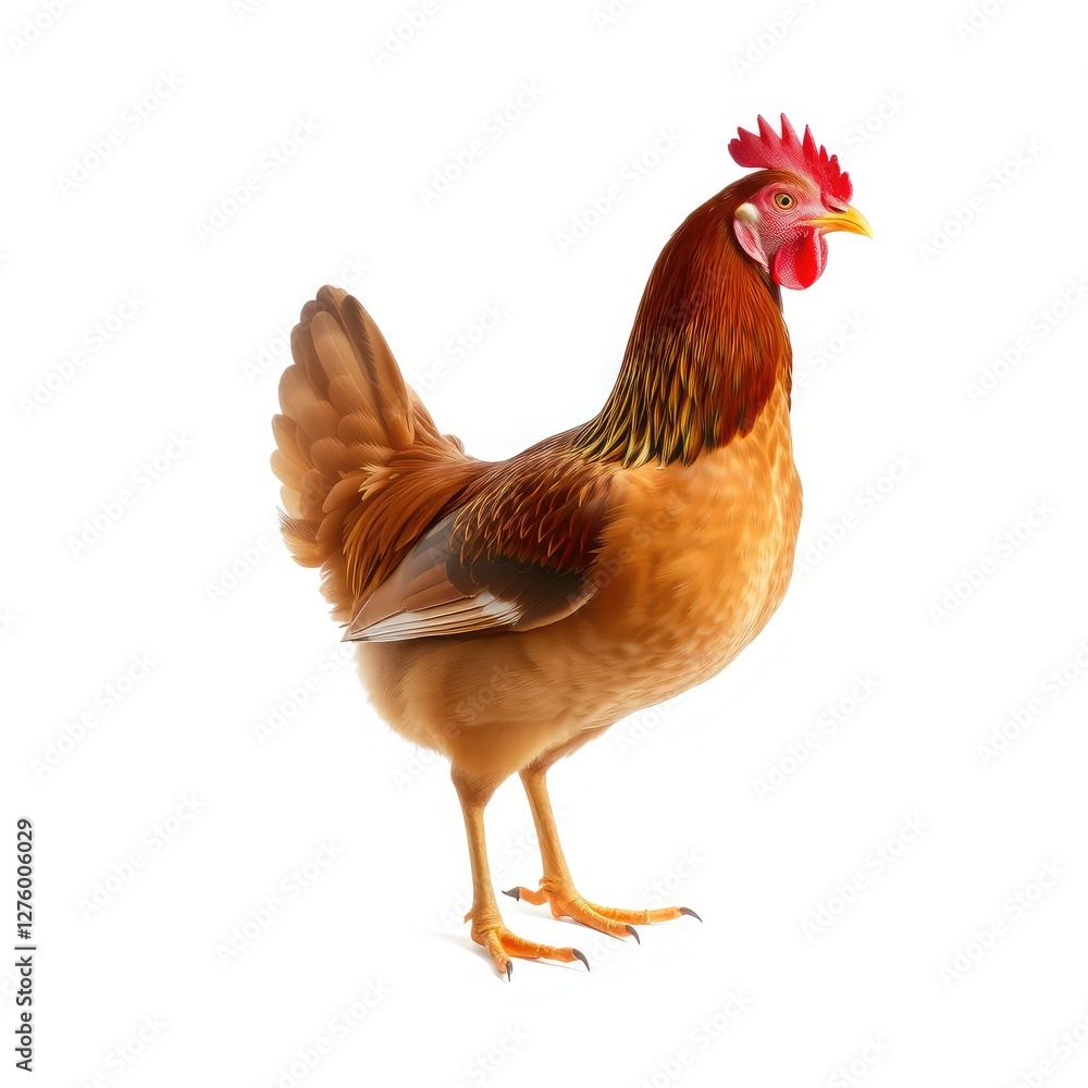Fototapeta premium Brown Rooster Standing Isolated on White Background