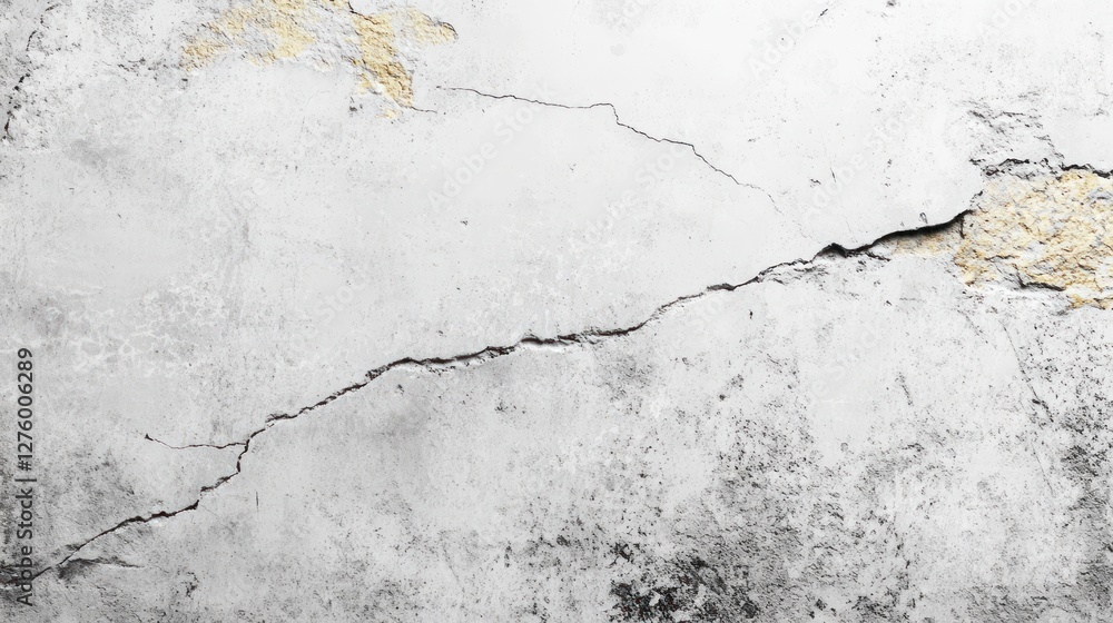 Fototapeta premium Cracked white wall texture with gold accents.