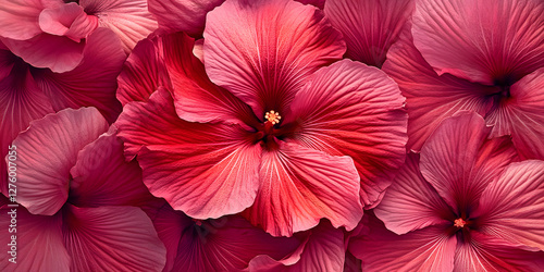 Red pink hibiscus flower background Pink hibiskus petals texture Bright red hibiscus blossom close up macro Red full bloom background Banner Viva Magenta color