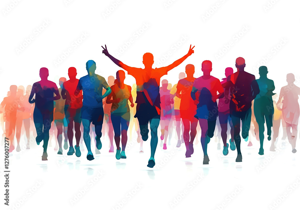 Group of Marathon Runners on abstract swirl background Group of Marathon Runners on abstract swirl background