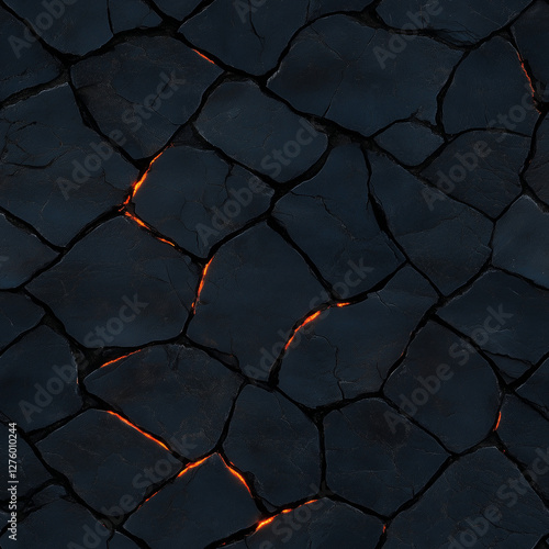 Seamless dark dragon scale pattern with glowing fiery accents