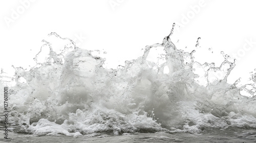A vigorous stream of water with a visible force, creating foam and ripples, isolated on a white canvas.