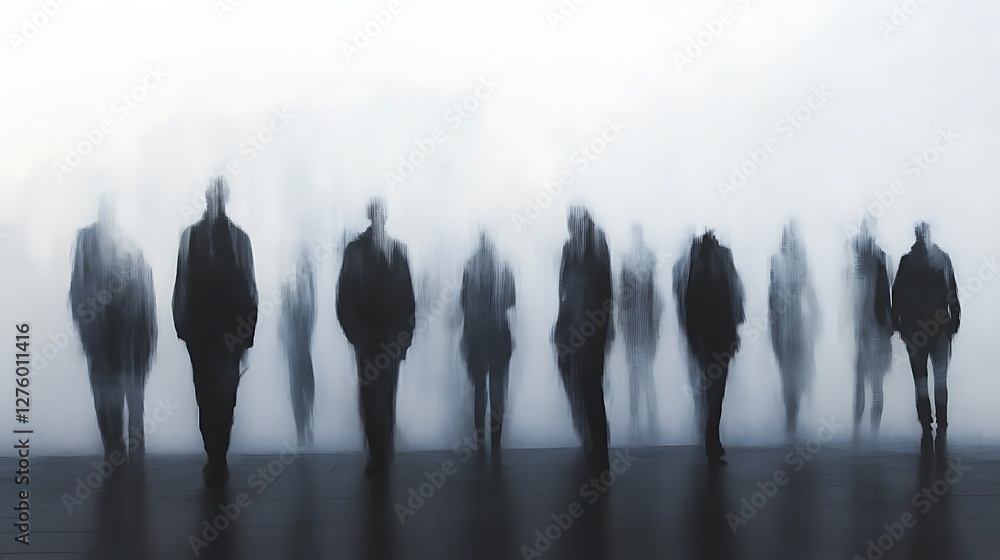 custom made wallpaper toronto digitalBlurred silhouettes of people walking in fog.