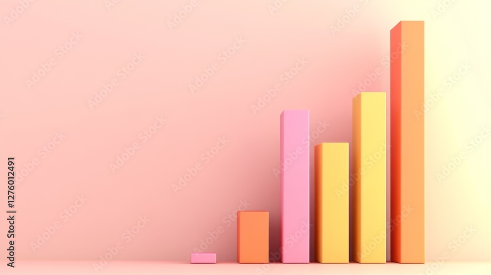 Minimal D bar graph in pastel colors, with shadows cast across a white background, creating a soft and elegant visual Minimal D bar graph in pastel colors, with shadows cast across a white background, creating a soft and elegant visual