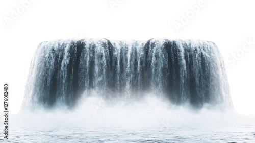 A vigorous stream of water with a visible force, creating foam and ripples, isolated on a white canvas.