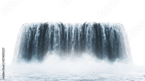 A vigorous stream of water with a visible force, creating foam and ripples, isolated on a white canvas.