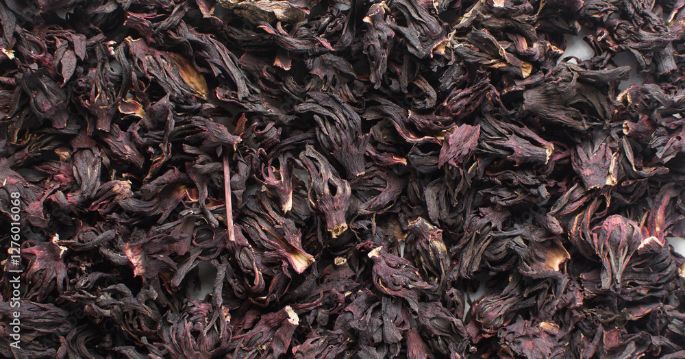 Overhead view of dried roselle, top view of dried hibiscus and Sorrel flowers, ingredient for making nigerian zobo drink Overhead view of dried roselle, top view of dried hibiscus and Sorrel flowers, ingredient for making nigerian zobo drink