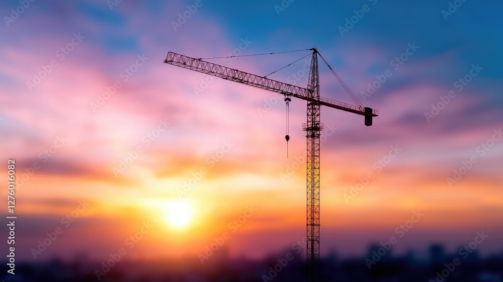 Sunset cityscape construction crane silhouette Sunset cityscape construction crane silhouette