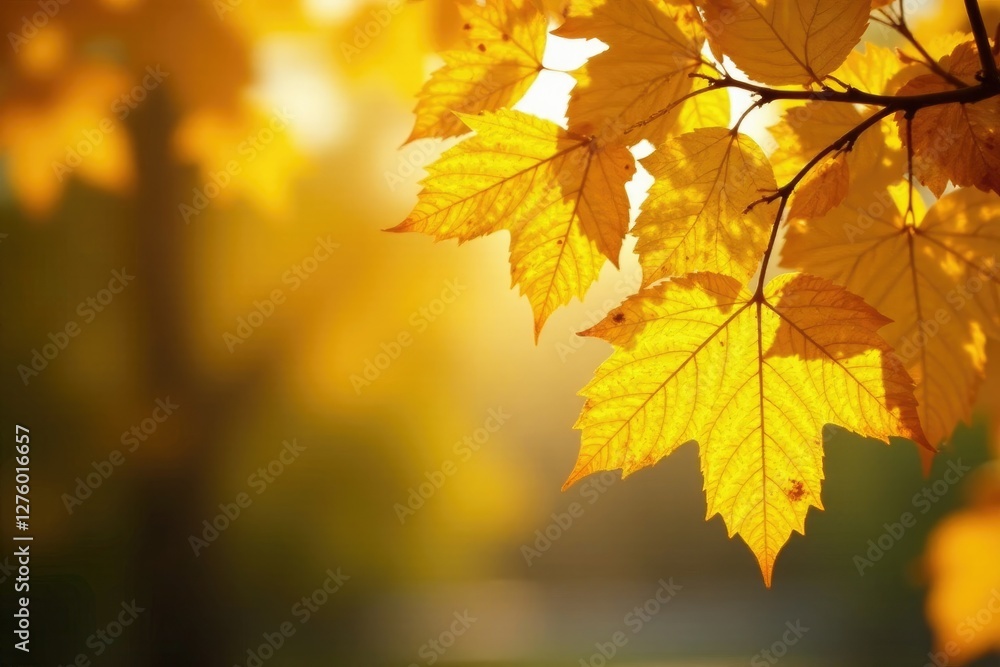 Yellow autumn leaves glow warmly on the tree's limbs in natural sunlight, yellow, foliage, warm light Yellow autumn leaves glow warmly on the tree's limbs in natural sunlight, yellow, foliage, warm light