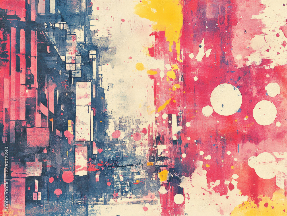 Fototapeta premium Abstract urban landscape with vibrant splashes of color