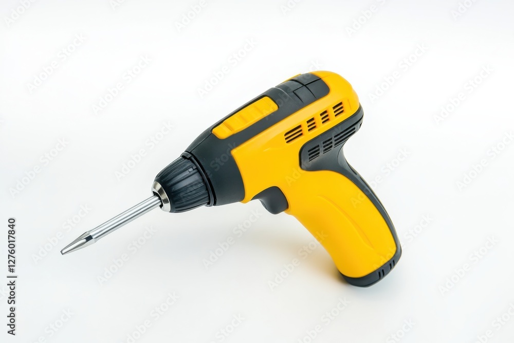 Cordless screwdriver on a clean white background showcasing high-quality design and detail Cordless screwdriver on a clean white background showcasing high-quality design and detail