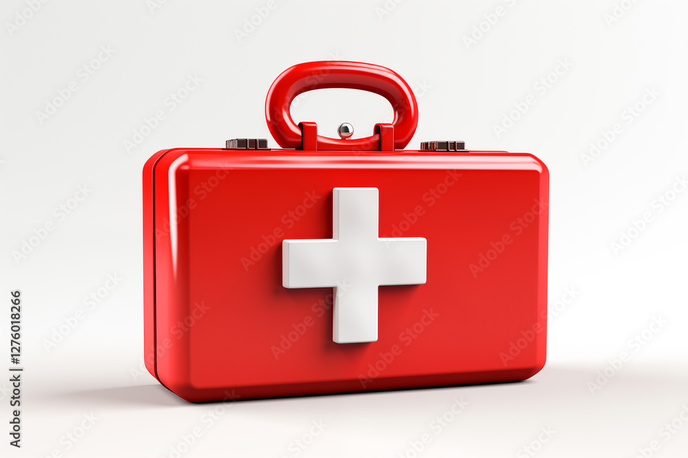 Realistic 3D illustration of red medical kit with white cross on isolated background. Image created with AI Realistic 3D illustration of red medical kit with white cross on isolated background. Image created with AI