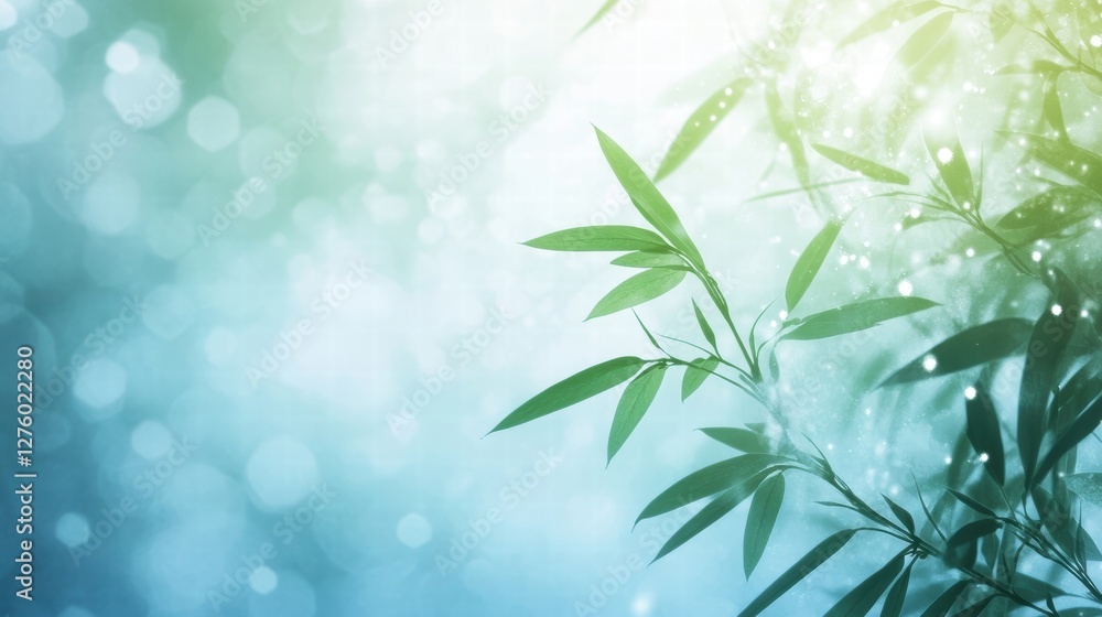 serene bamboo leaves in soft blue light serene bamboo leaves in soft blue light