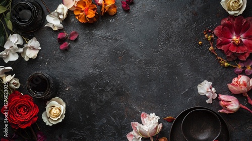 Wallpaper Mural Dark floral arrangement with scattered petals and moody lighting Torontodigital.ca