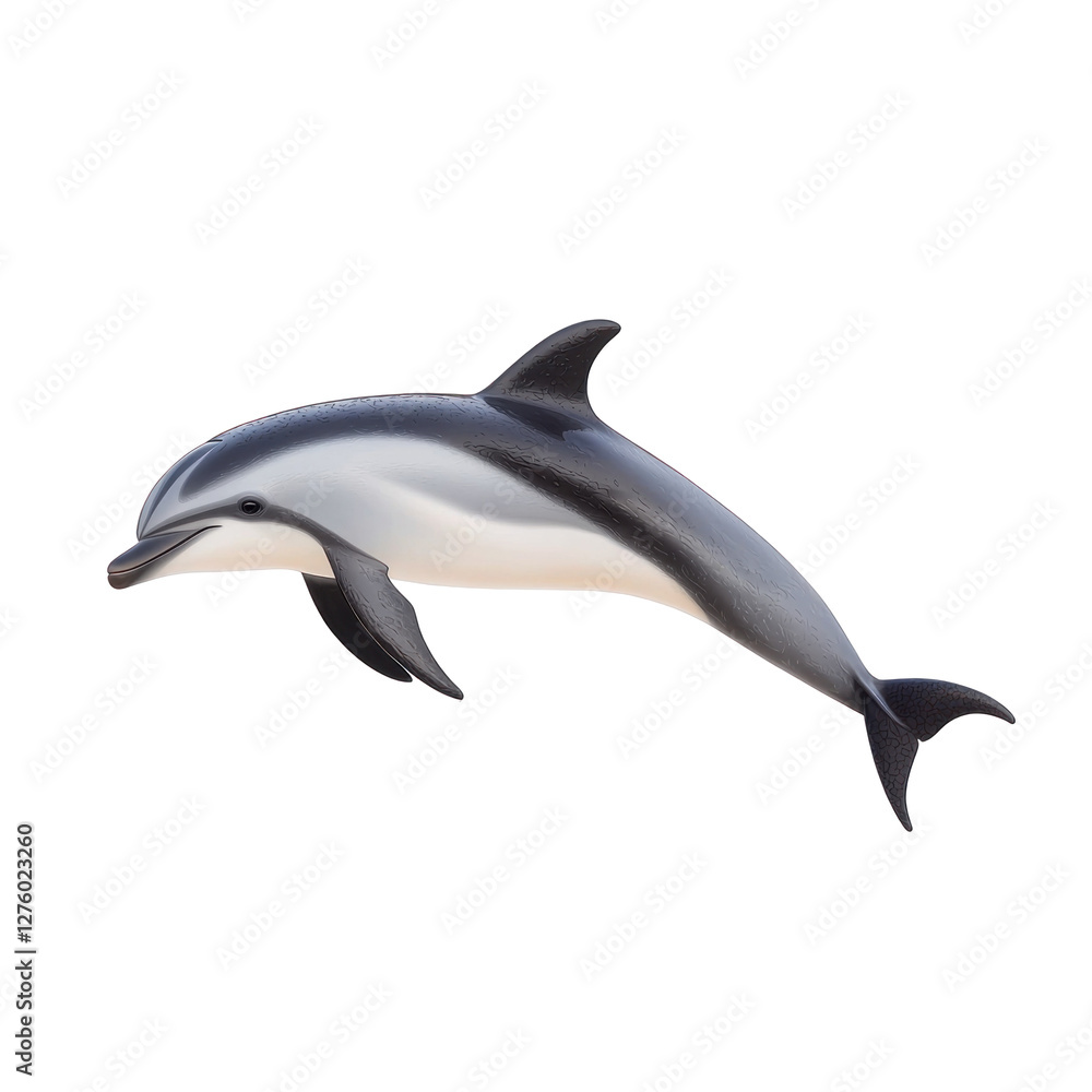 Fototapeta premium Dolphin swimming gracefully in clear blue ocean water isolated on png transparent background, cut out
